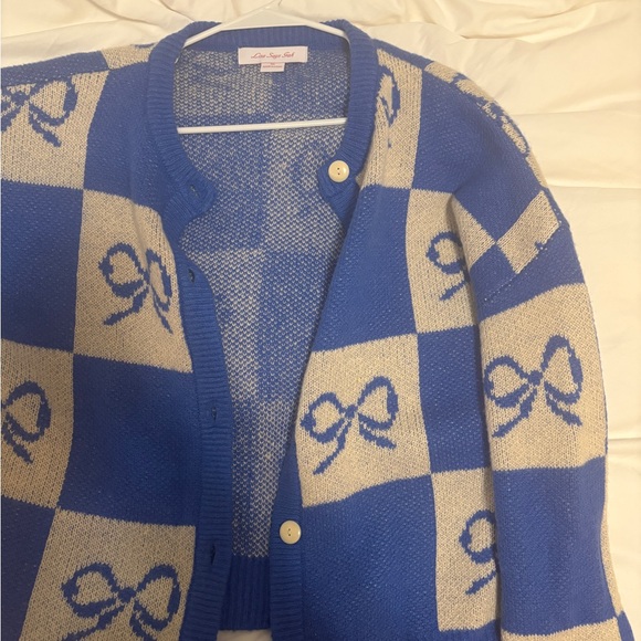 NWOT: Lisa Says Gah Blue and Cream Checkered Cardigan - Picture 3 of 14
